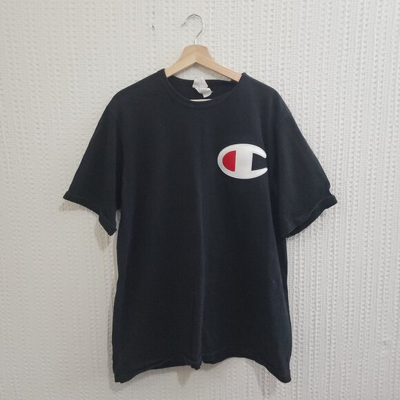 Vintage Champion blue tag logo tee black shirt 70s Oversized Logo Size XXL - Picture 2 of 11
